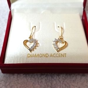 Heart Diamond Accent Earrings 18kt Gold over Sterling Silver Brand New In Box